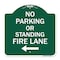 Signmission No Parking or Standing Fire Lane W/ Left Arrow, Green & White Alum Sign, 18" x 18", GW-1818-23683 A-DES-GW-1818-23683 - alternate 1